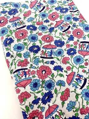 Mid-Century Ditsy Floral Cotton Fabric Yardage with Carousels ~ 42 " x 30"